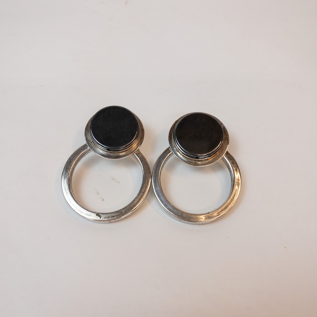 Sterling Silver & Hematite Modernist Earrings