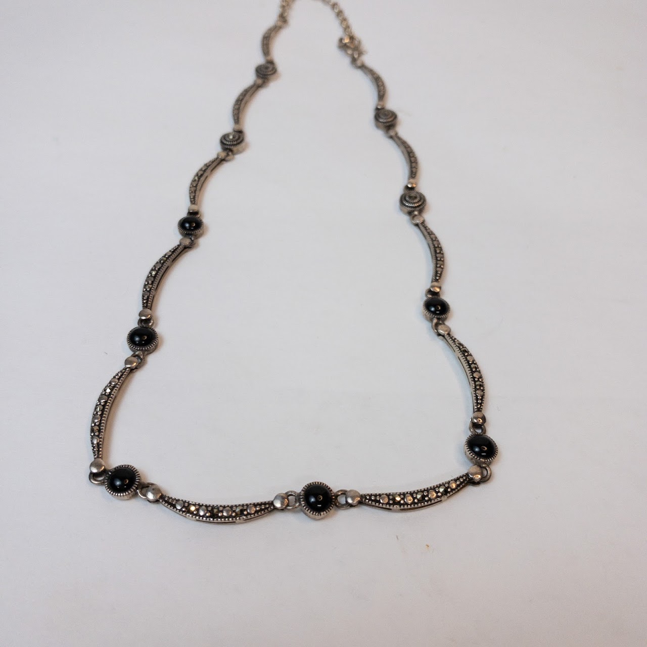 Sterling Silver, Onyx, & Marcasite Necklace