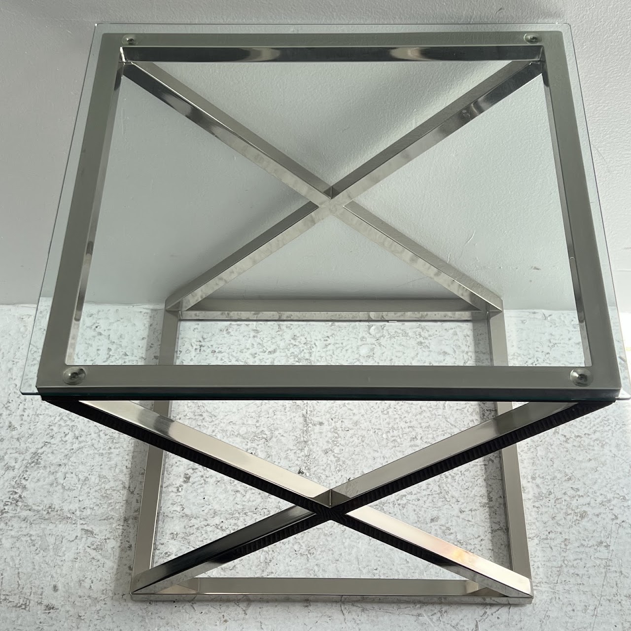 Criss Cross Glass Top Side Table