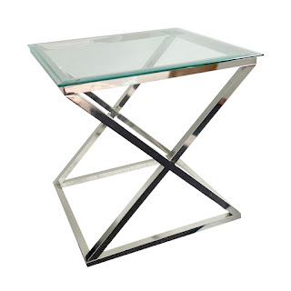 Criss Cross Glass Top Side Table
