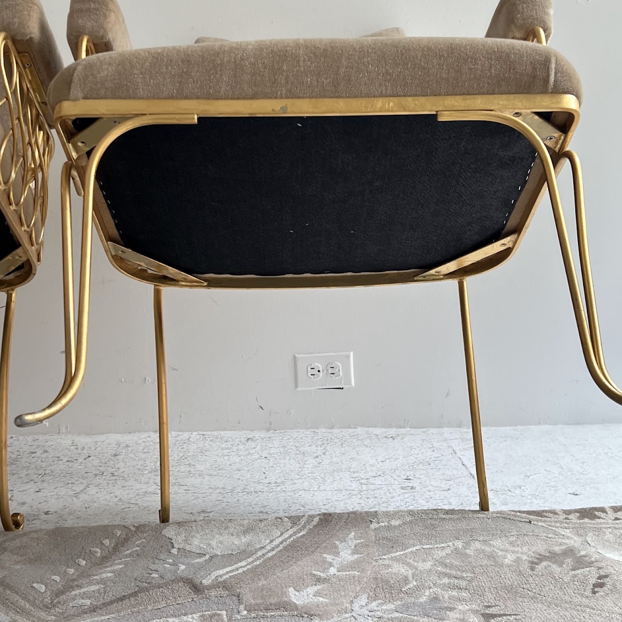 Rene Prou Style French Art Deco Mohair and Gilt Armchair Pair