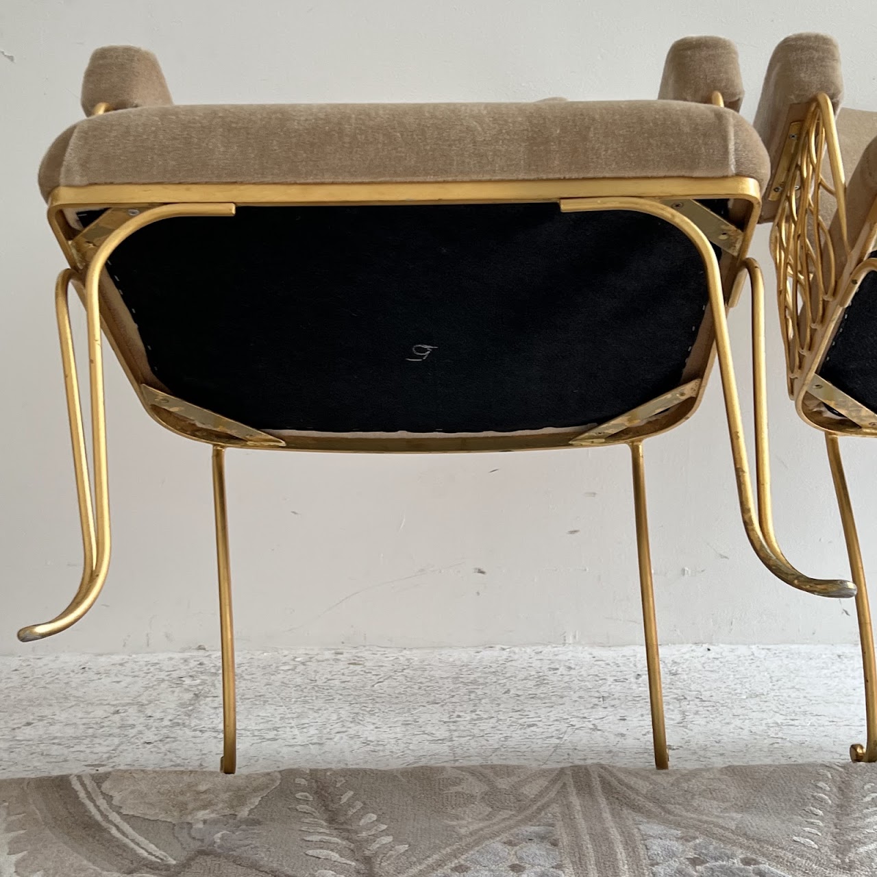 Rene Prou Style French Art Deco Mohair and Gilt Armchair Pair