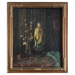 Marie Weger-Kleinbardt 'Buddha and Cherry Blossoms' Signed Oil Painting