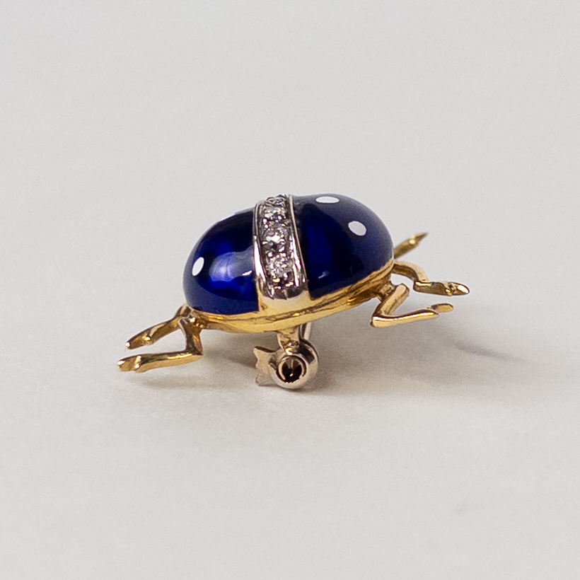 18K Gold, Enamel, Diamond, and Ruby Ladybug Brooch