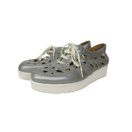 Aquatalia Silver Laser-Cut Leather Sneakers