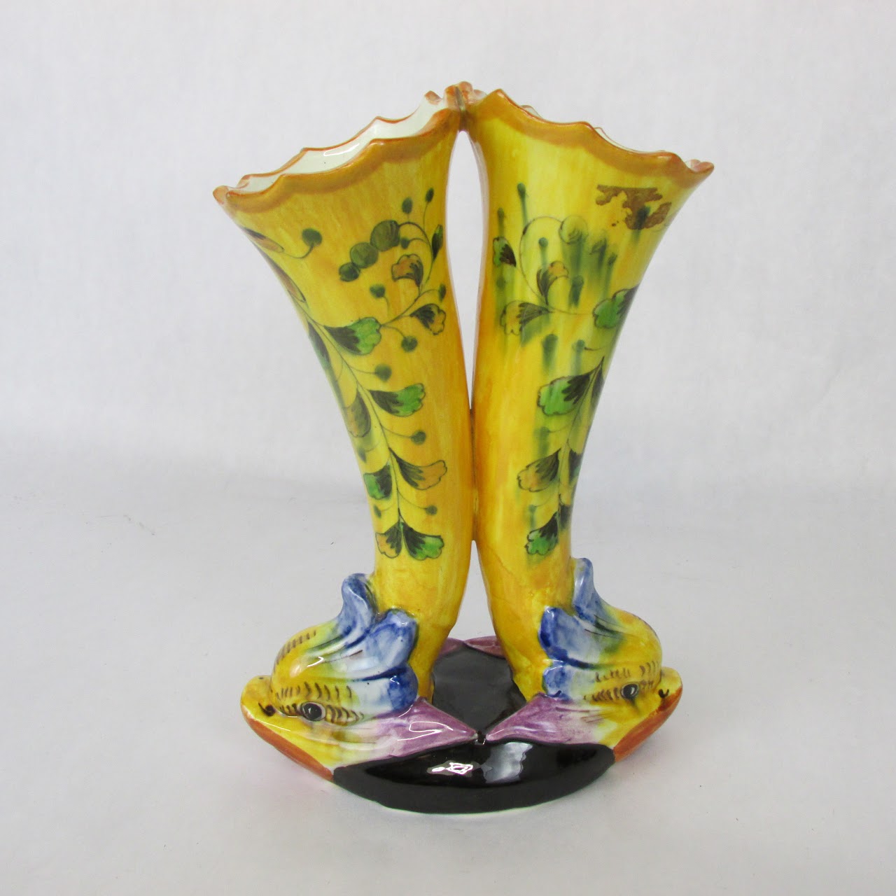 Japanese Ceramic Fish Double Trumpet Vase