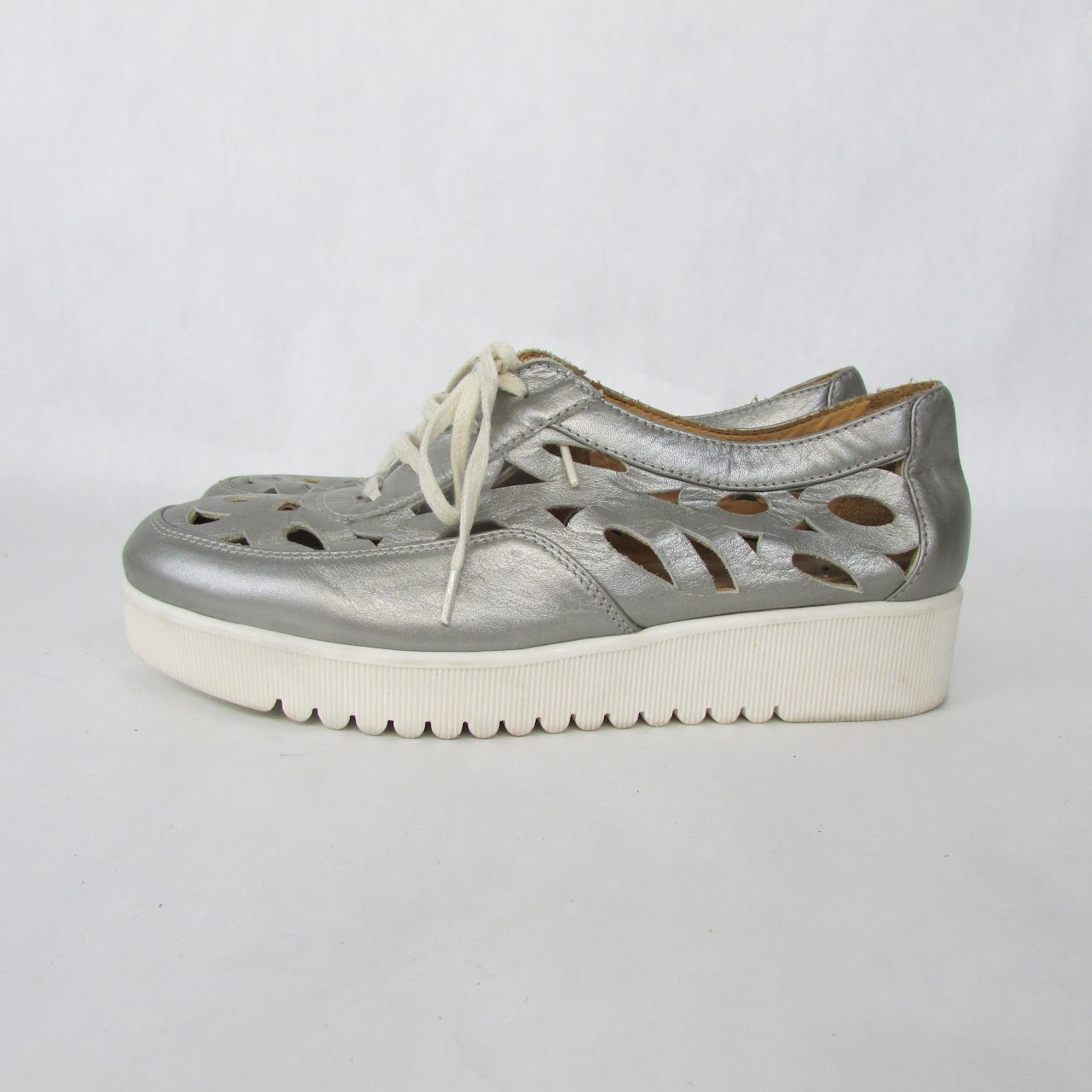 Aquatalia Silver Laser-Cut Leather Sneakers