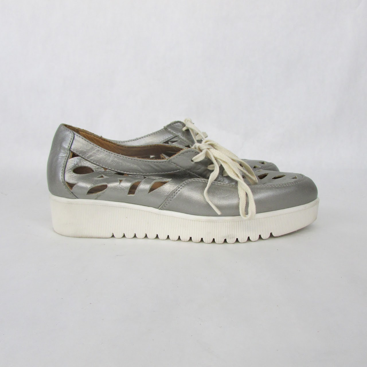 Aquatalia Silver Laser-Cut Leather Sneakers