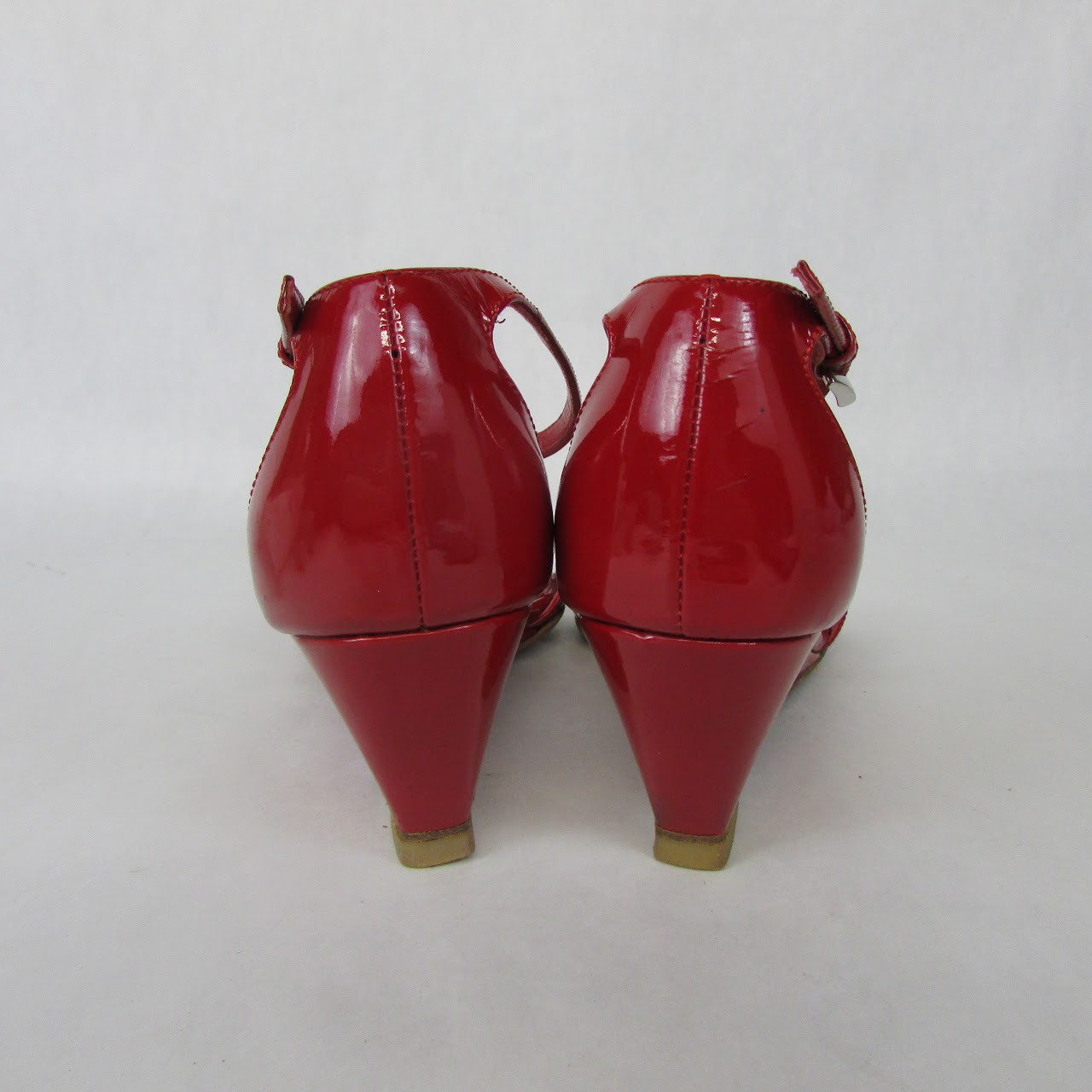 Prada Red Patent Leather Wedge Sandals