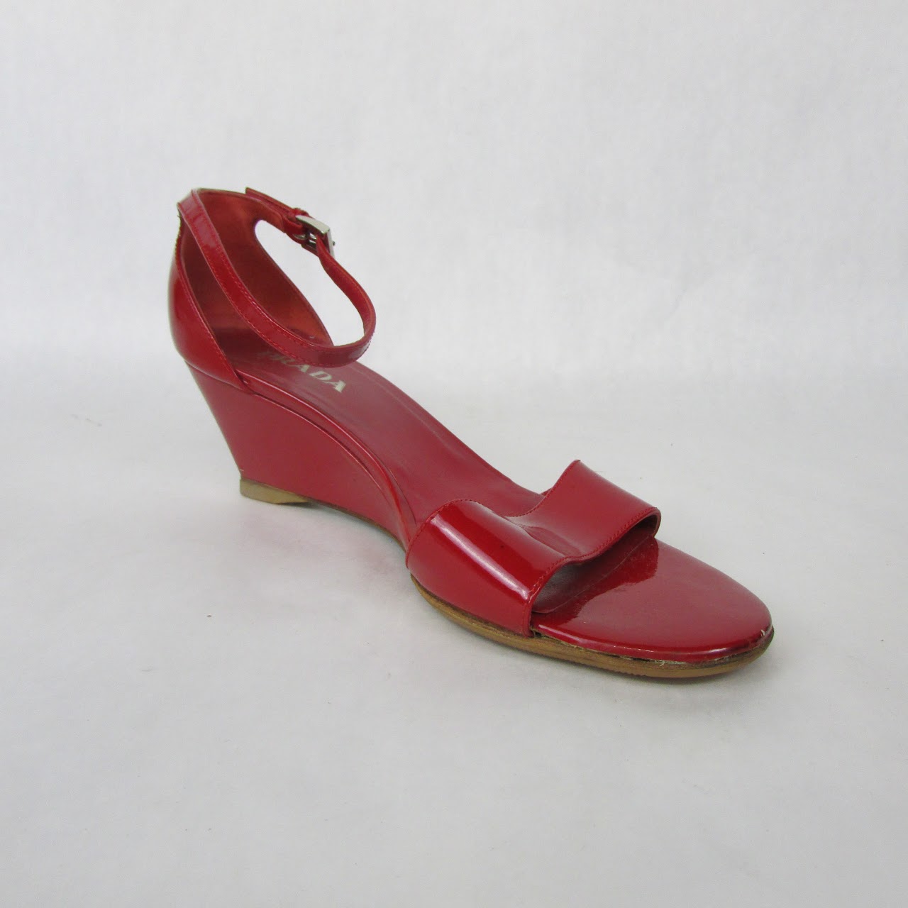 Prada Red Patent Leather Wedge Sandals