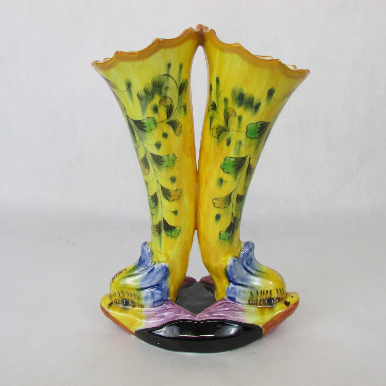 Japanese Ceramic Fish Double Trumpet Vase