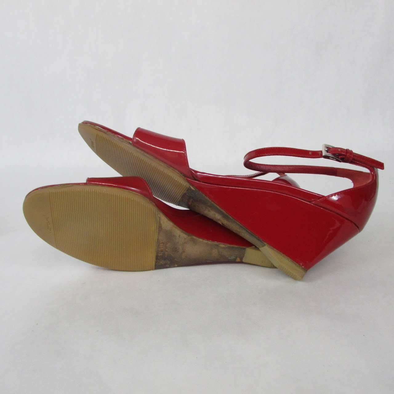 Prada Red Patent Leather Wedge Sandals