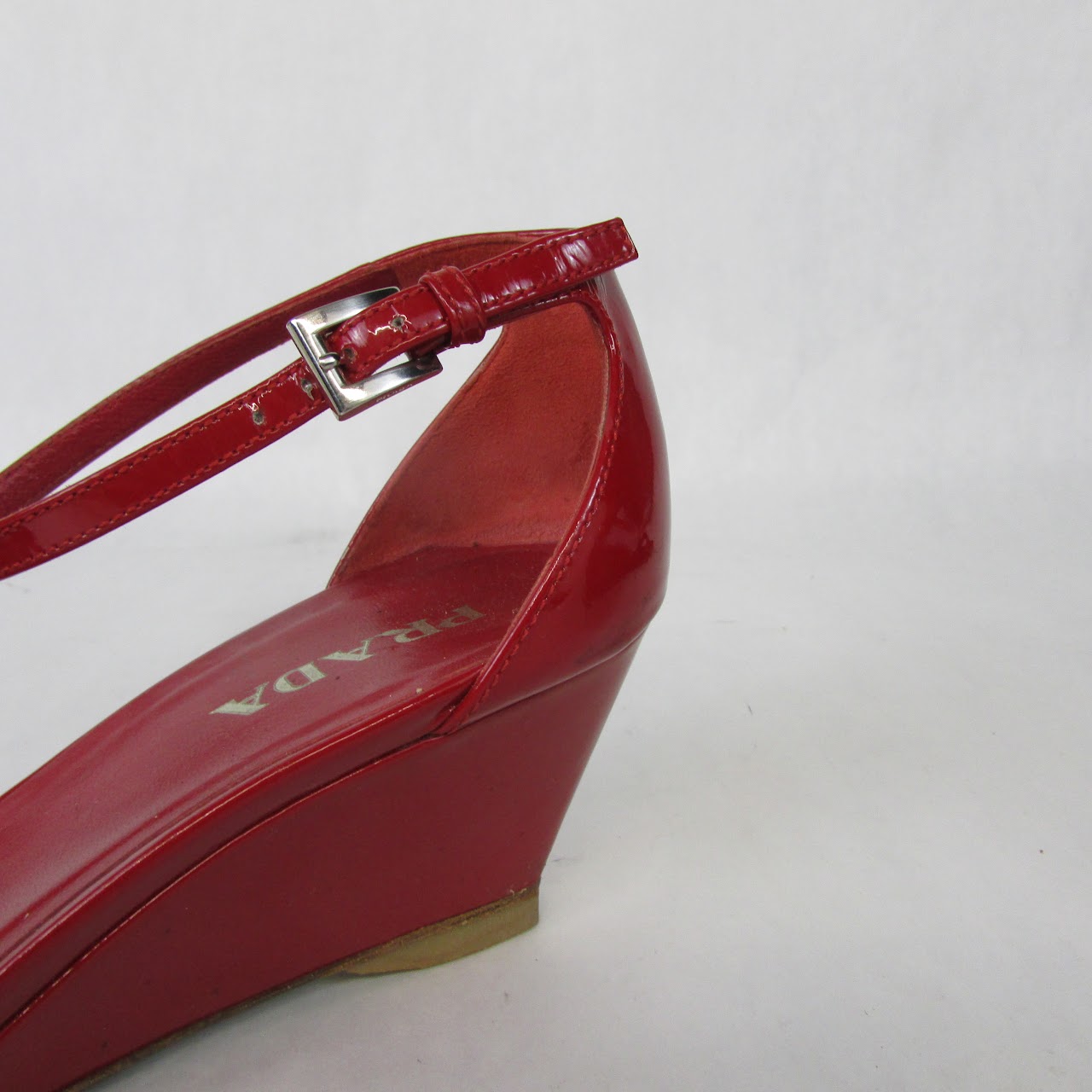 Prada Red Patent Leather Wedge Sandals