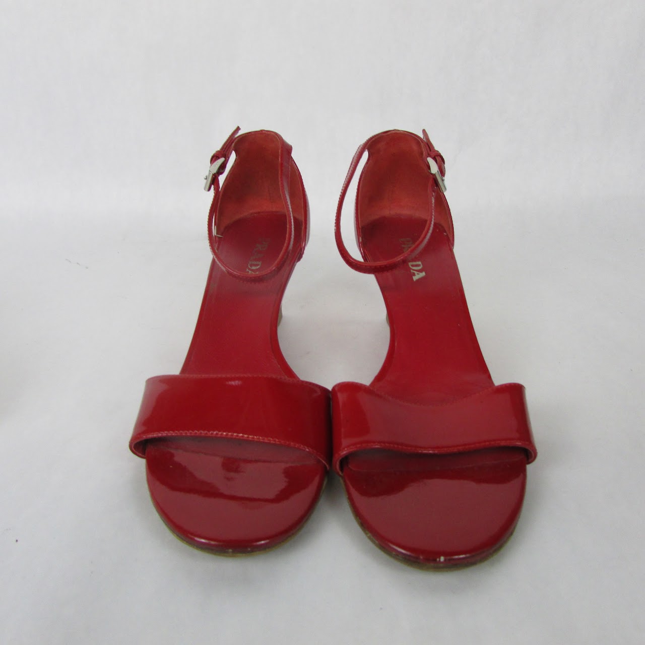 Prada Red Patent Leather Wedge Sandals