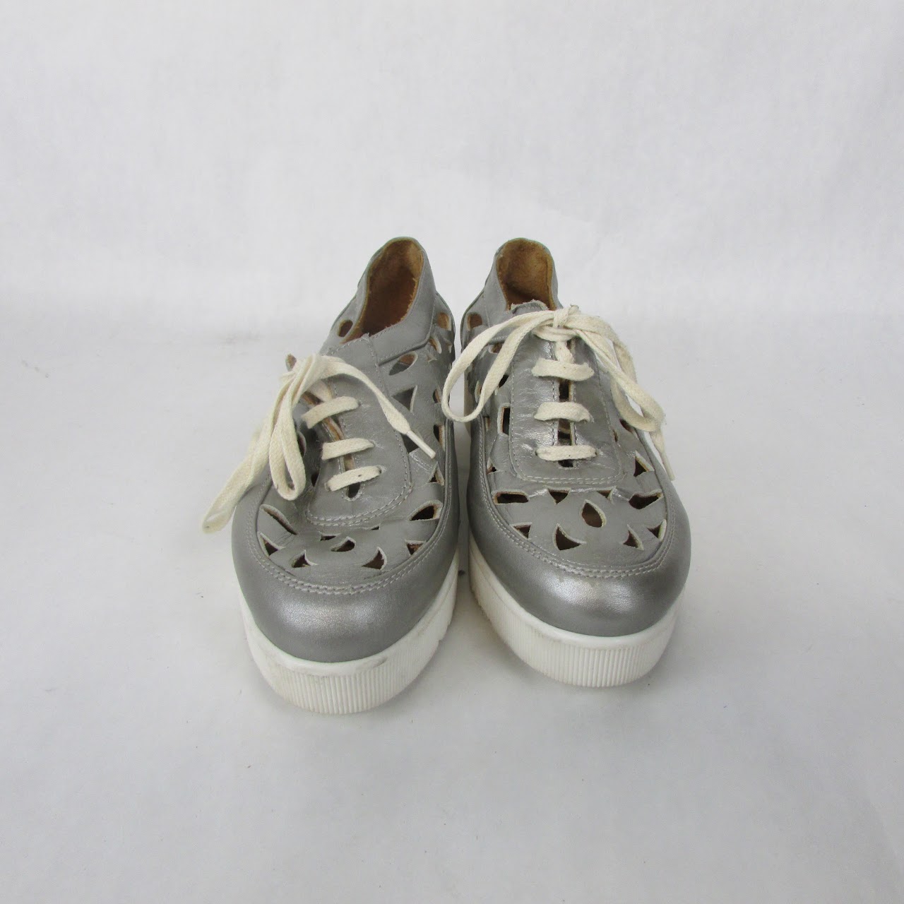 Aquatalia Silver Laser-Cut Leather Sneakers