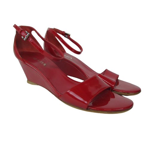 Prada Red Patent Leather Wedge Sandals