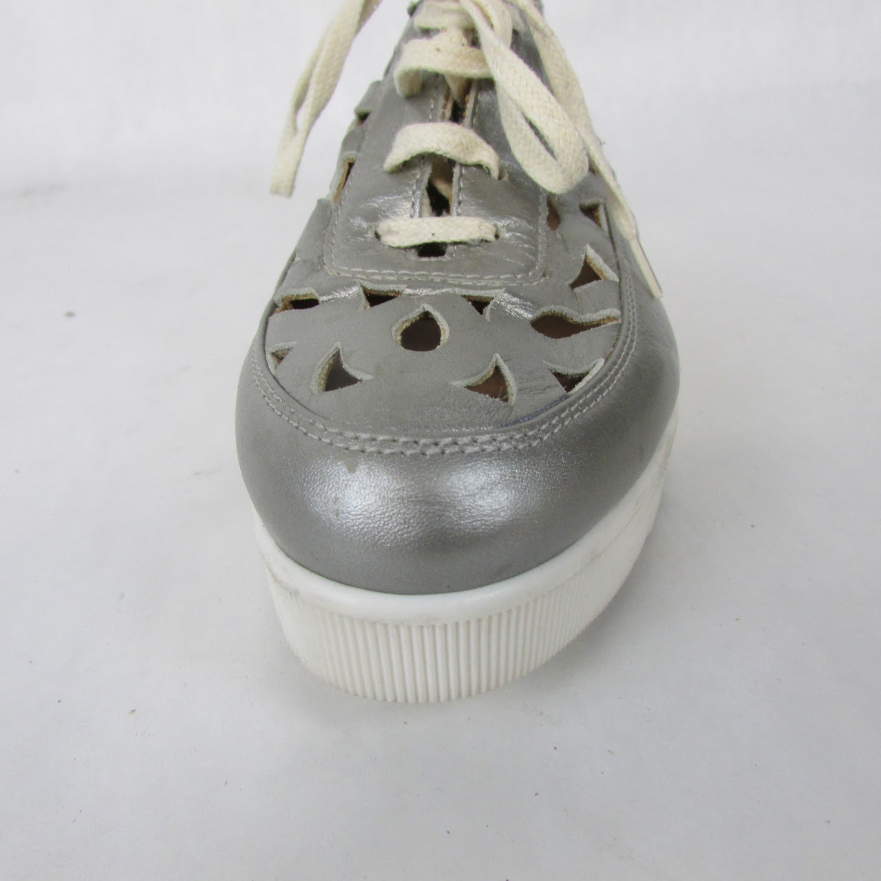 Aquatalia Silver Laser-Cut Leather Sneakers