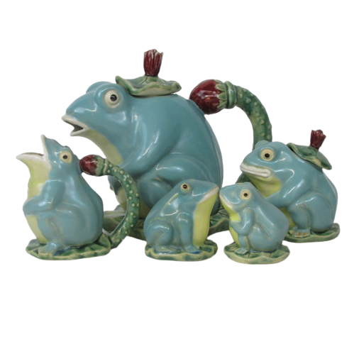 Frog & Lily Pad Ceramic Tea Service and Salt & Pepper Set