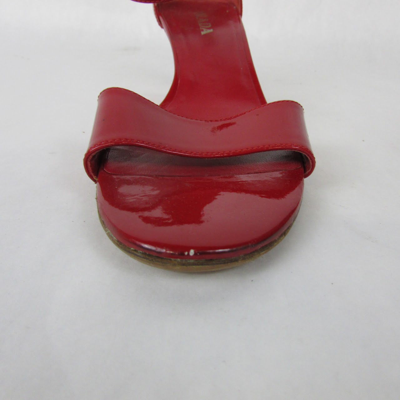 Prada Red Patent Leather Wedge Sandals