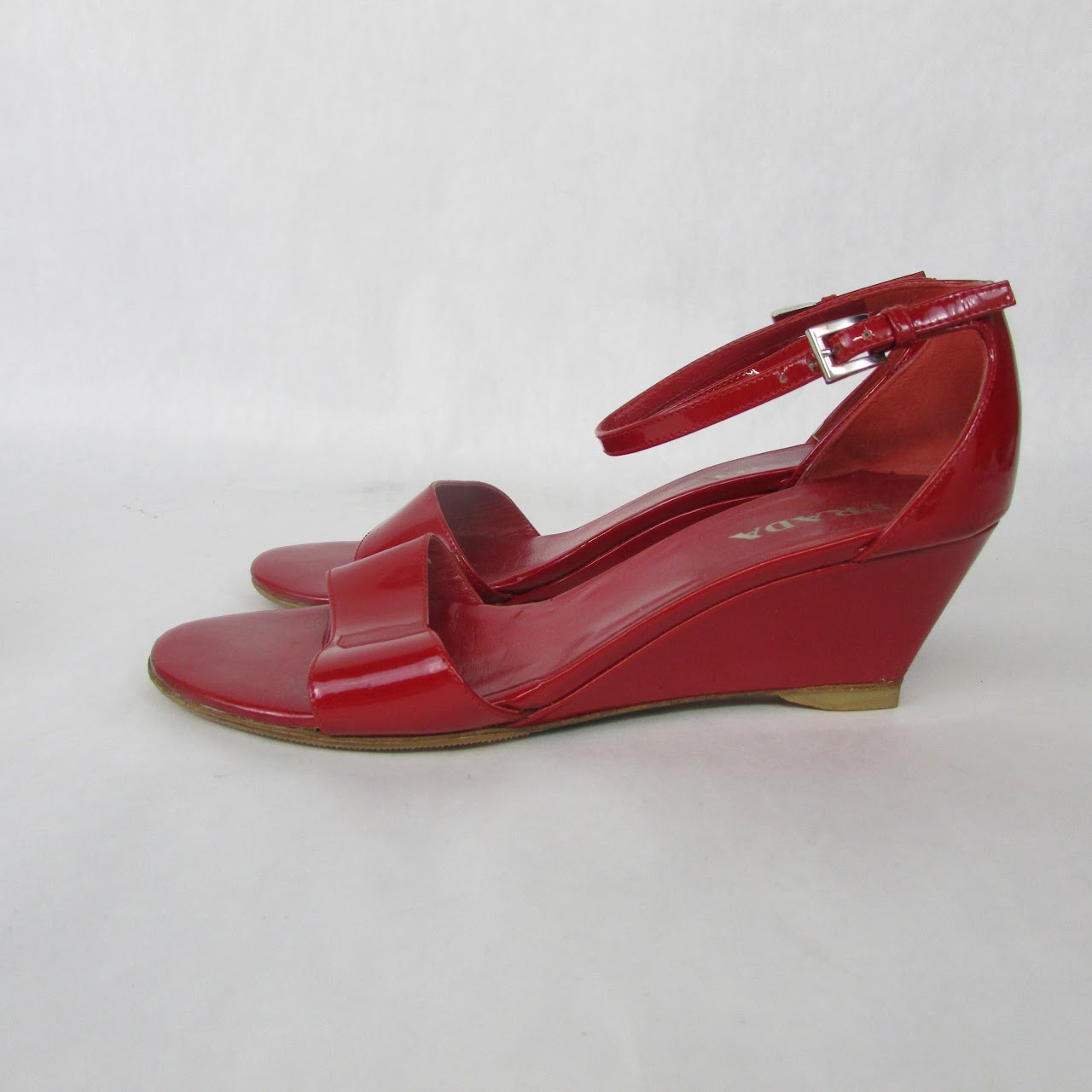 Prada Red Patent Leather Wedge Sandals