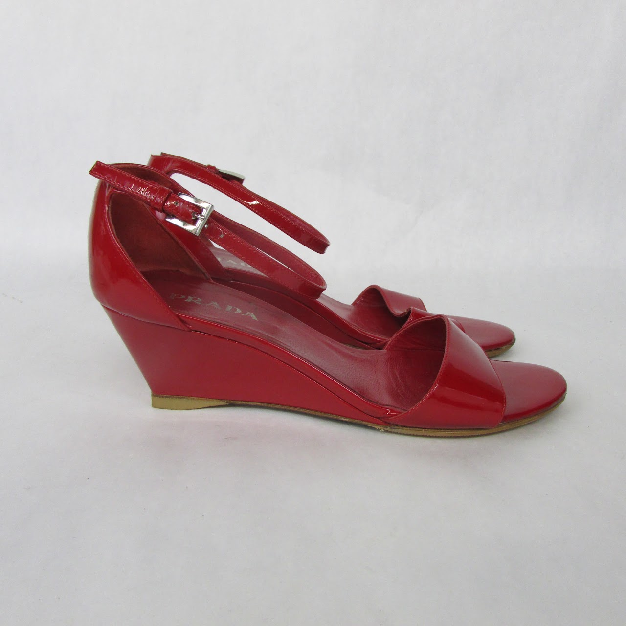 Prada Red Patent Leather Wedge Sandals