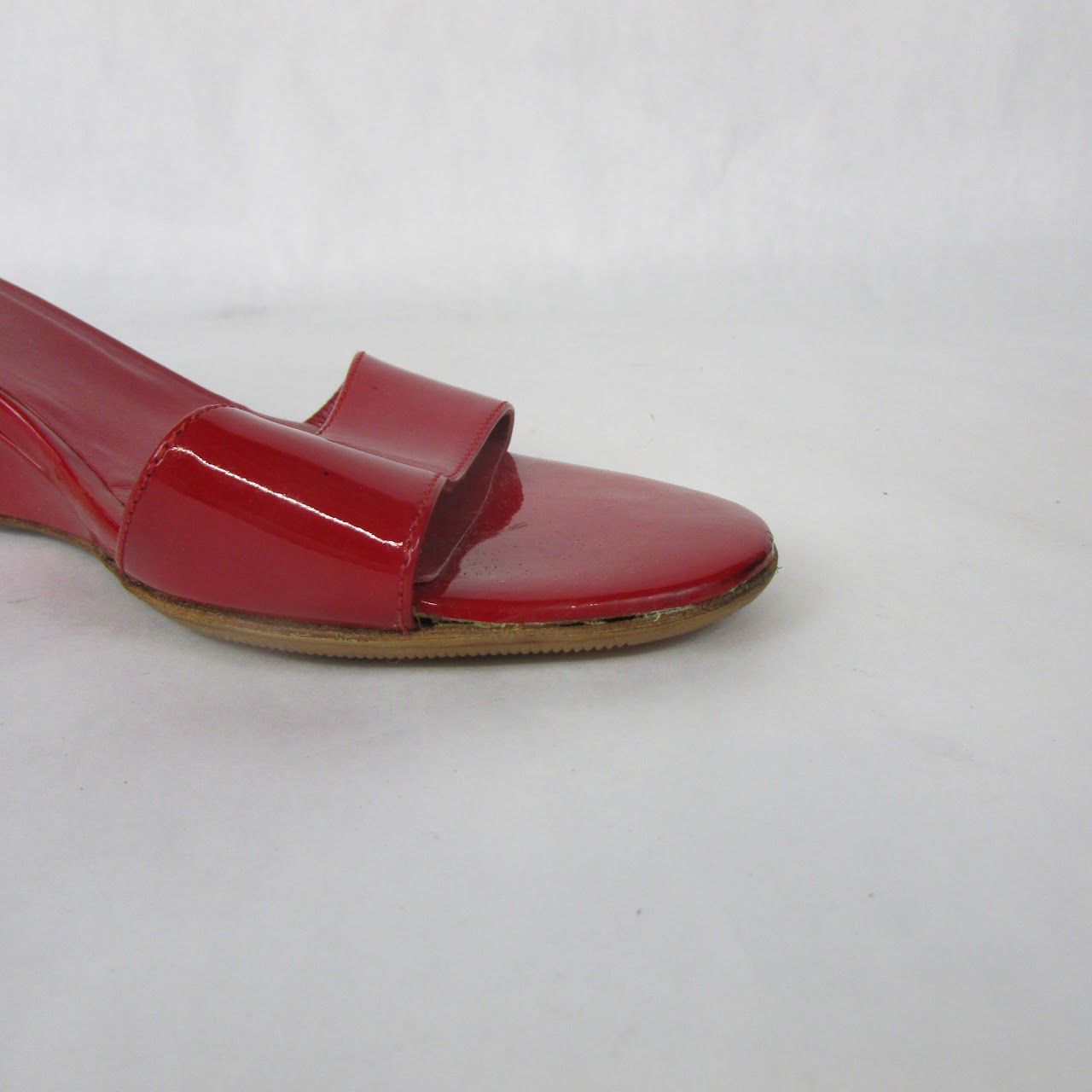 Prada Red Patent Leather Wedge Sandals