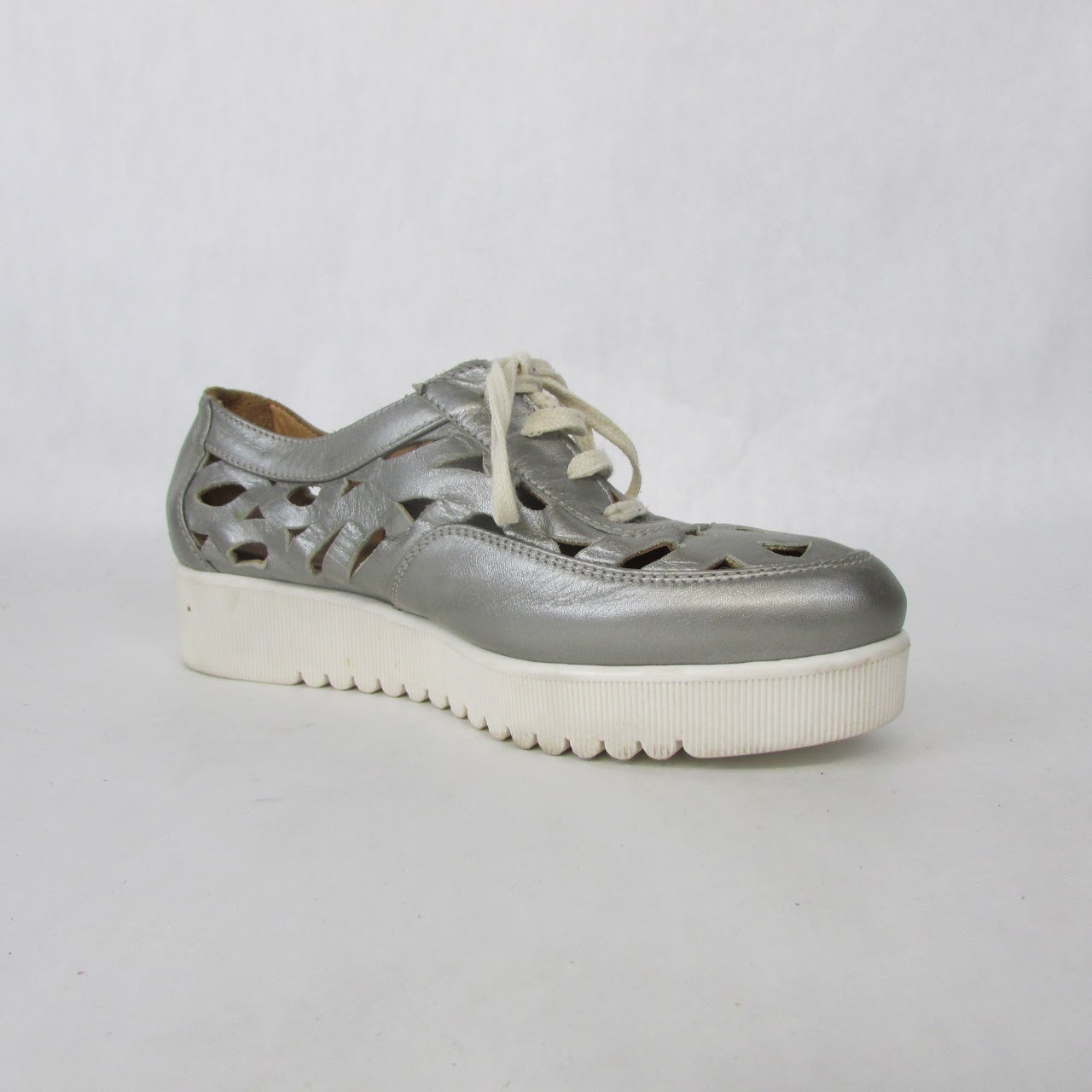 Aquatalia Silver Laser-Cut Leather Sneakers