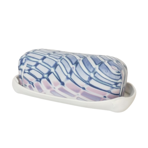 Ceramic Signed Mosaic Pattern Butter Dish