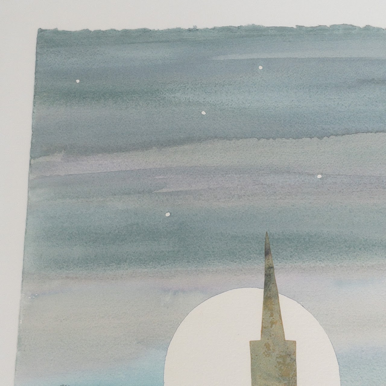 Henry Howells Signed 'Empire Moon I' Watercolor & Collage