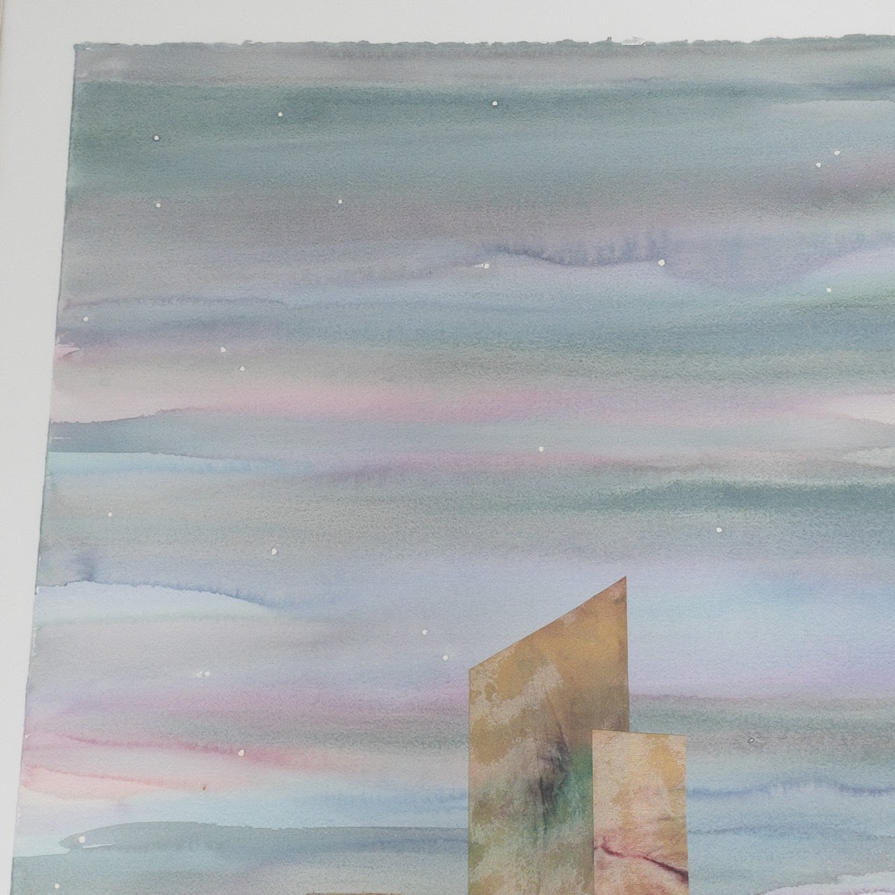 Henry Howells Signed 'Empire Moon II' Watercolor & Collage