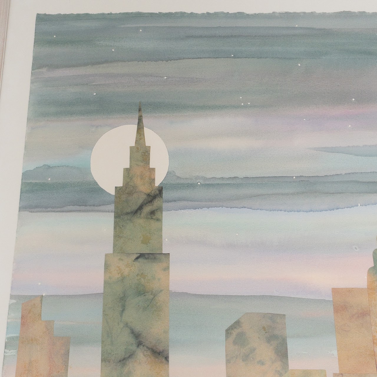 Henry Howells Signed 'Empire Moon I' Watercolor & Collage