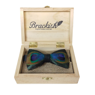 Brackish Peacock Feather Bow Tie