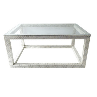 Bone Tile and Plate Glass Cocktail Table