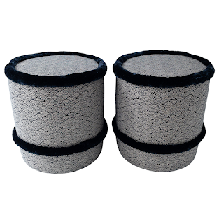 Seigaiha Wave Upholstered Ottoman Pair
