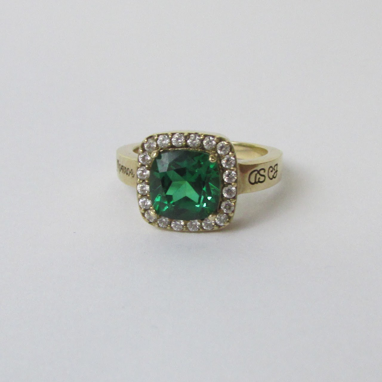 10K Gold Green & Clear Stone Square Cut Ring