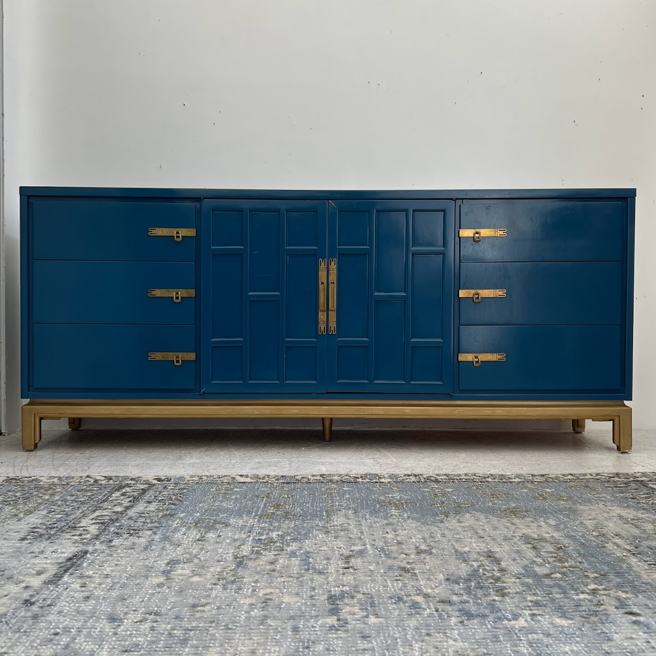 Vintage Blue Lacquered Credenza