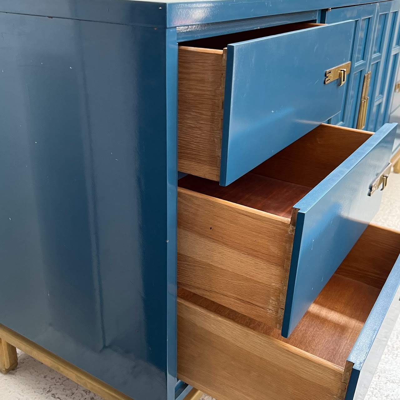 Vintage Blue Lacquered Credenza