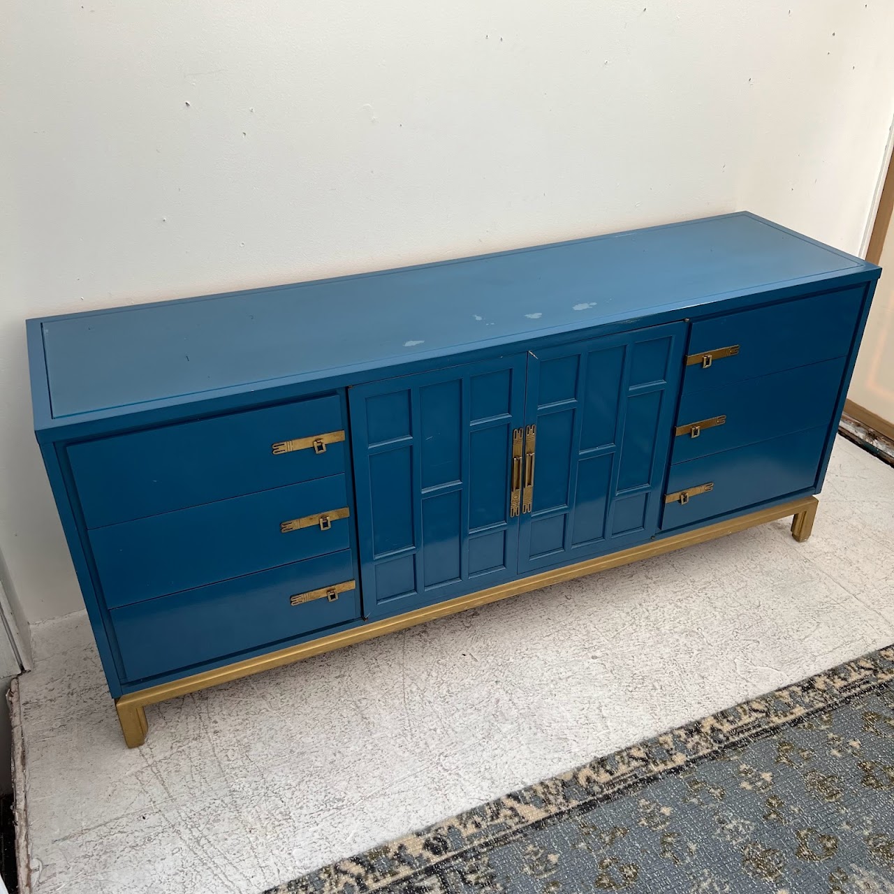 Vintage Blue Lacquered Credenza