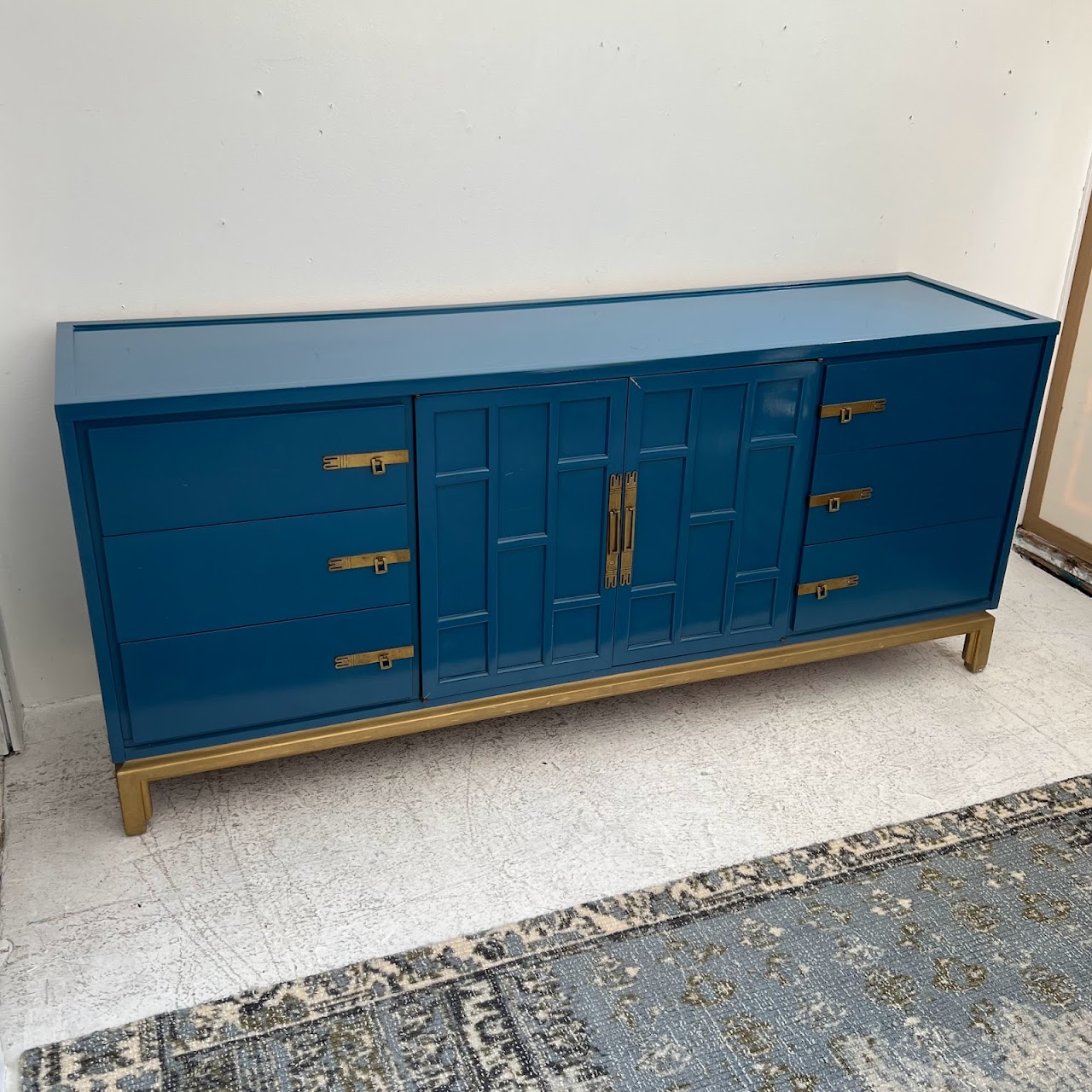 Vintage Blue Lacquered Credenza