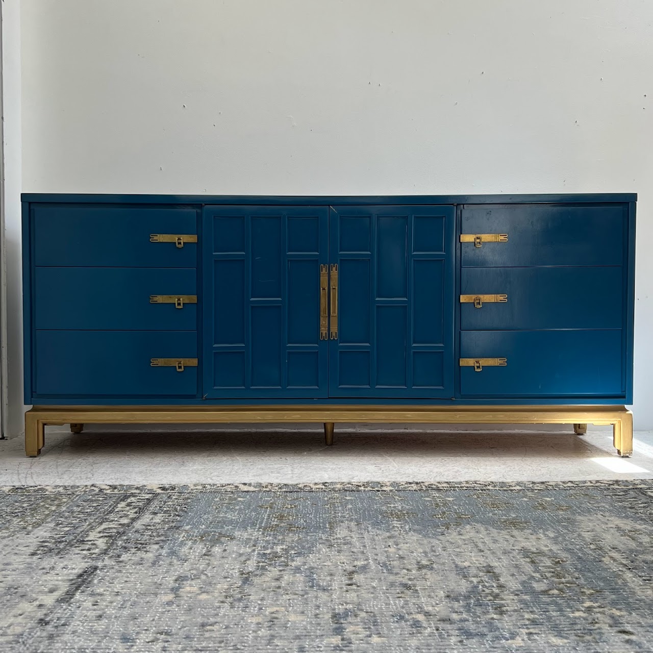 Vintage Blue Lacquered Credenza