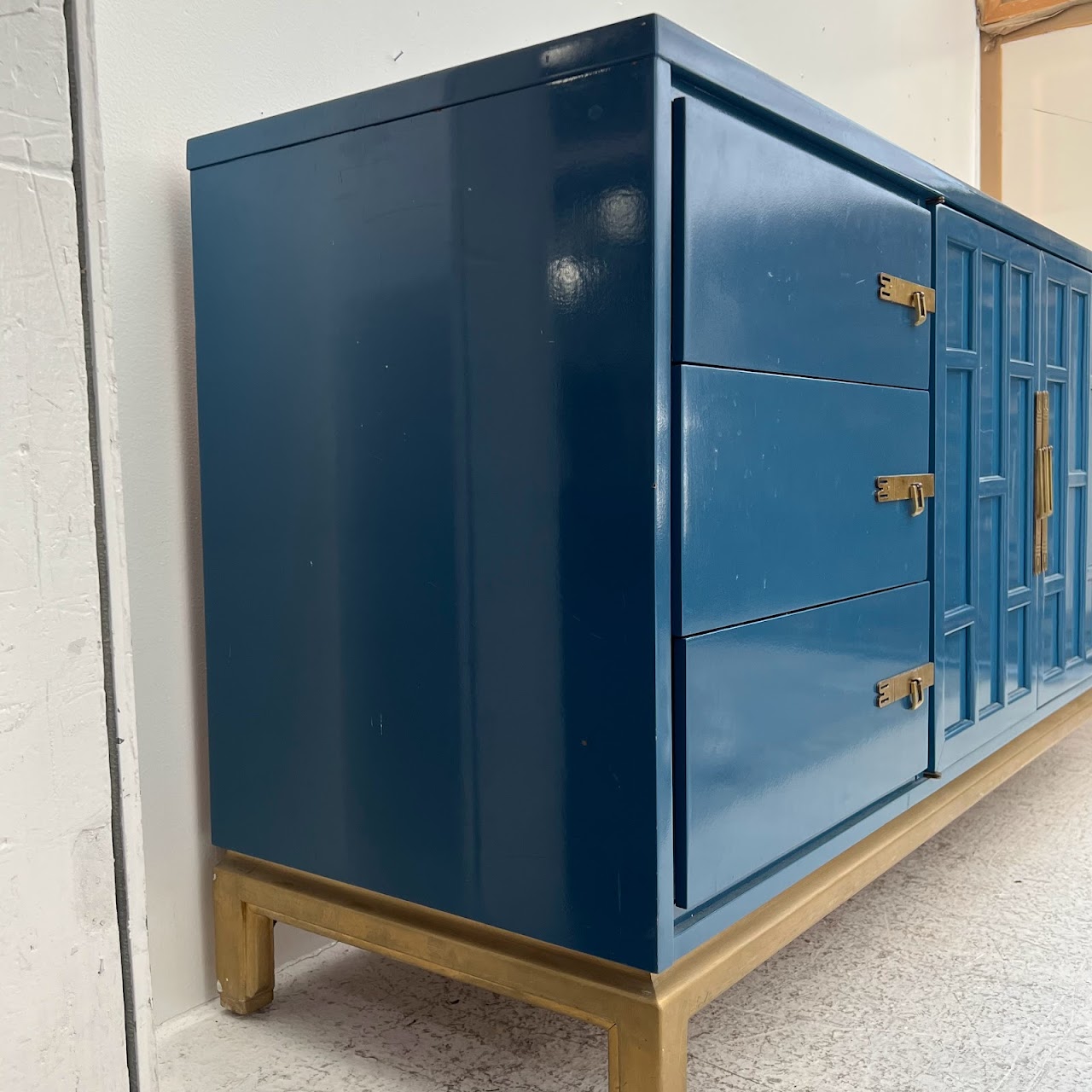 Vintage Blue Lacquered Credenza