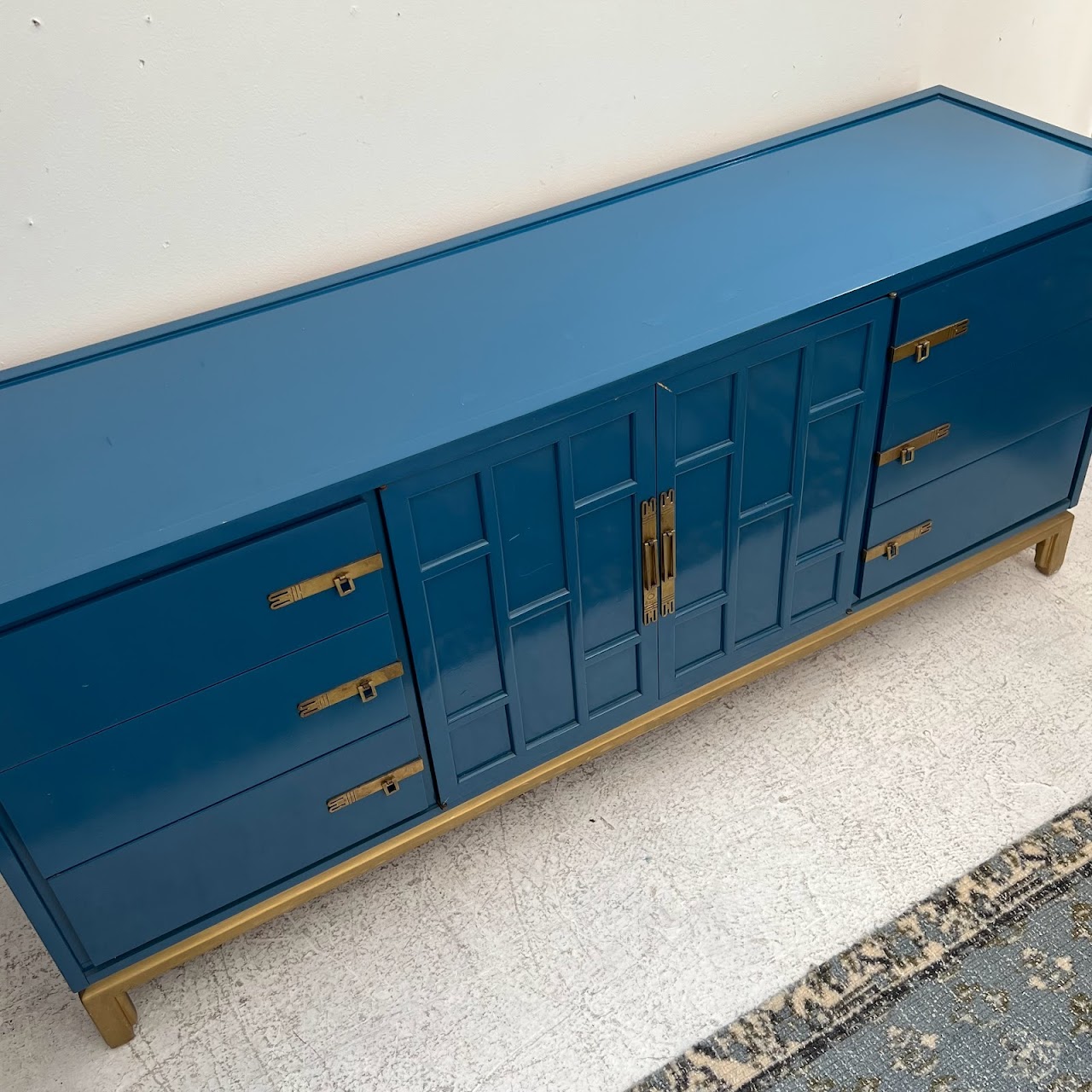 Vintage Blue Lacquered Credenza