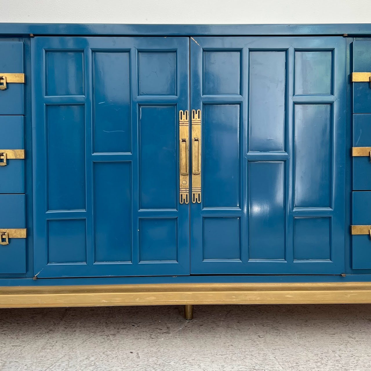 Vintage Blue Lacquered Credenza