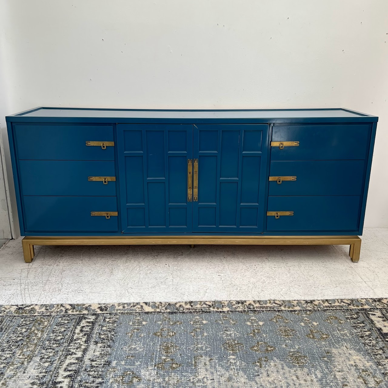 Vintage Blue Lacquered Credenza