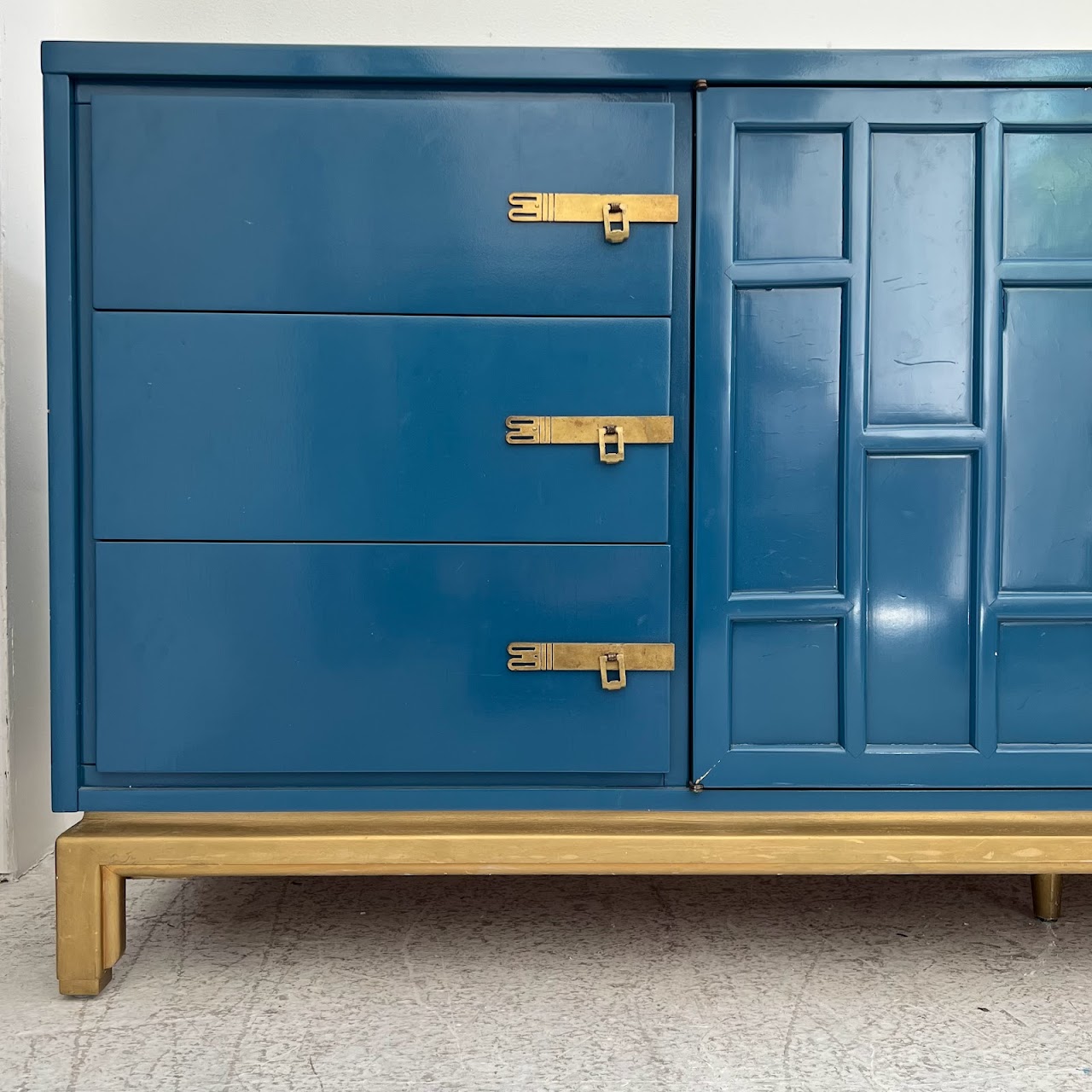 Vintage Blue Lacquered Credenza