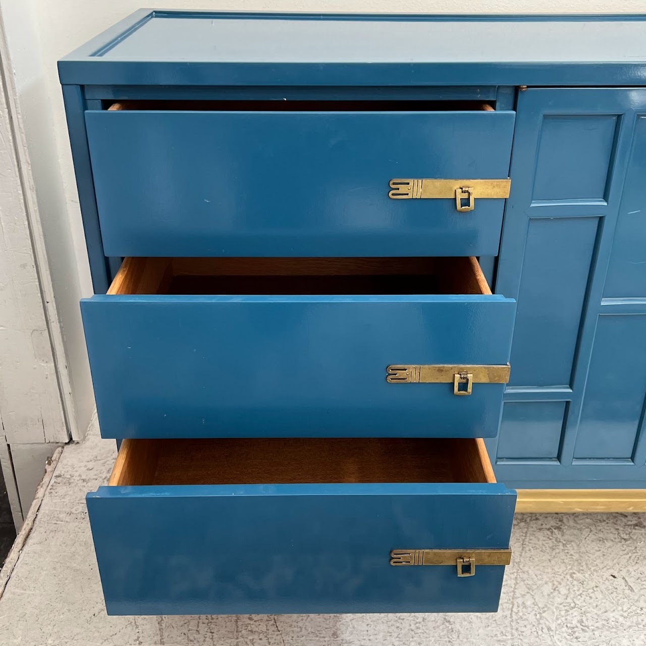 Vintage Blue Lacquered Credenza