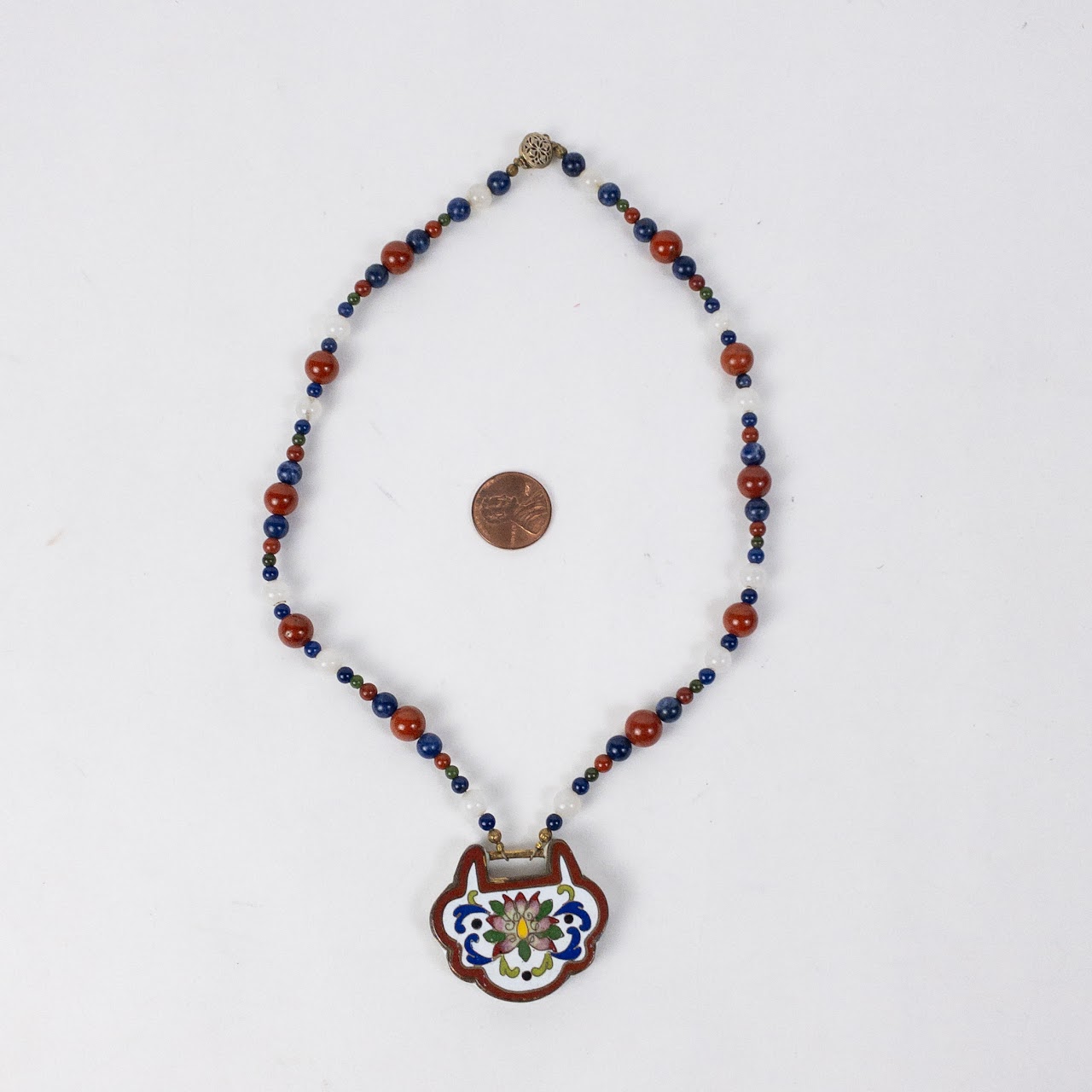 Lapis Lazuli, Carnelian, & Moonstone Cloisonné Pendant Necklace