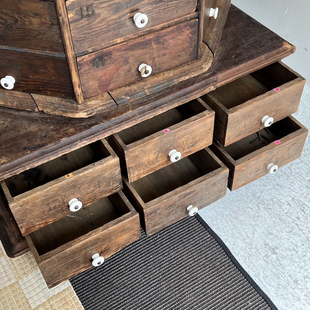 Late 19th C. American Pine 100-Drawer Storage Cabinet