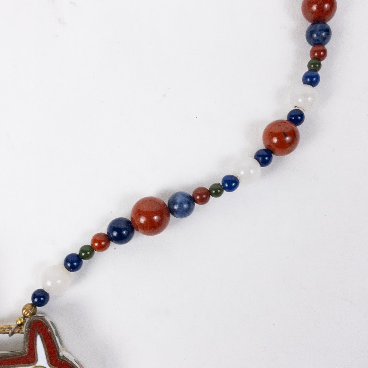 Lapis Lazuli, Carnelian, & Moonstone Cloisonné Pendant Necklace