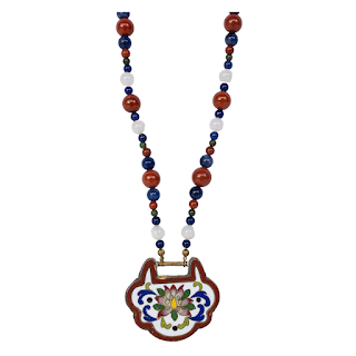 Lapis Lazuli, Carnelian, & Moonstone Cloisonné Pendant Necklace